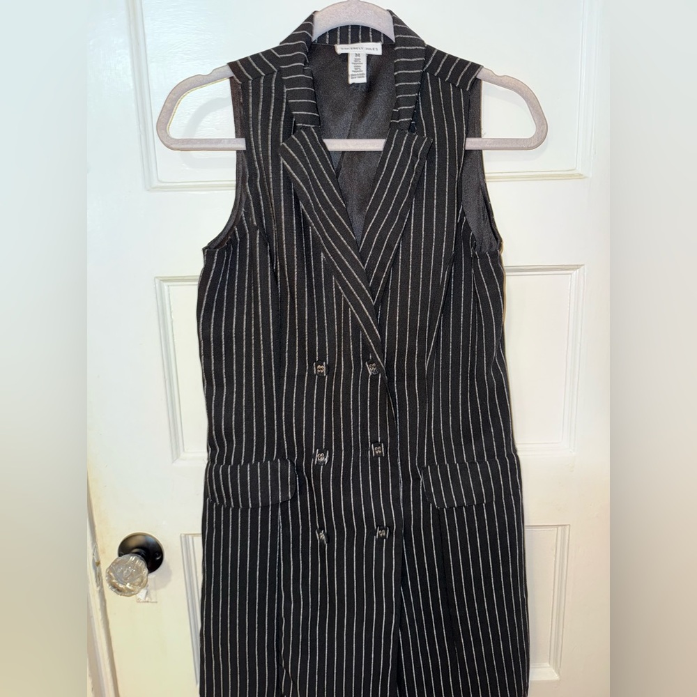 Black Pinstripe Vest Dress